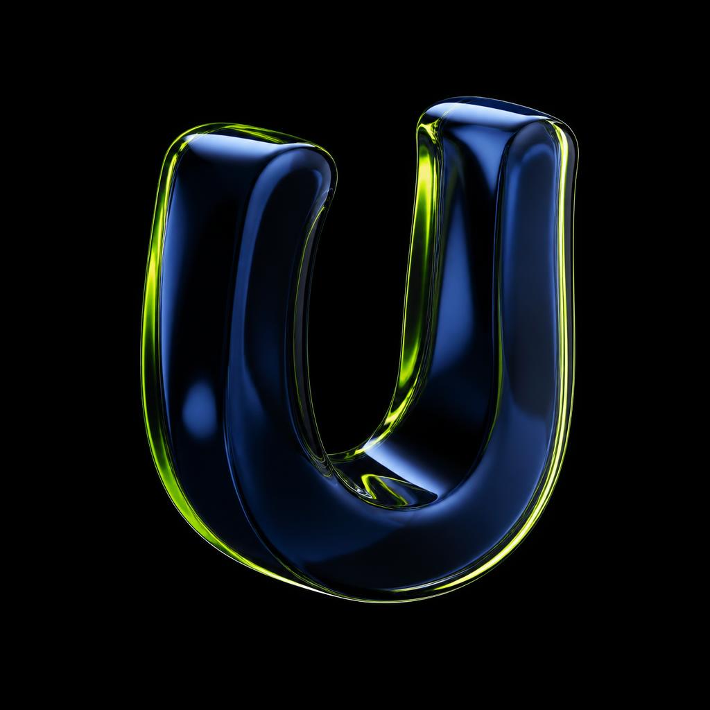 Abstract glass sculpture of the Unique Ventures letter U